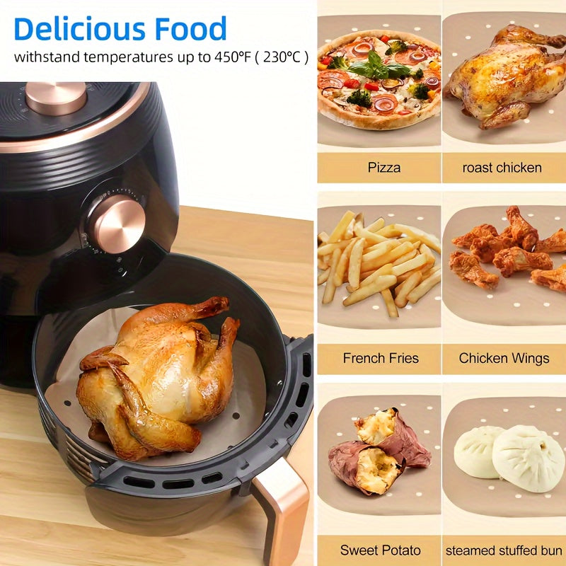 50/100pcs, Air Fryer Parchment Paper Value Pack - Square Liners, Steamer & Filter Paper Disposable & Perforated - Hiccupzz