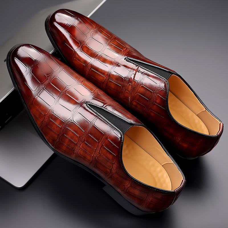 Stone Pattern Casual Leather Shoes Breathable Slip On - Hiccupzz