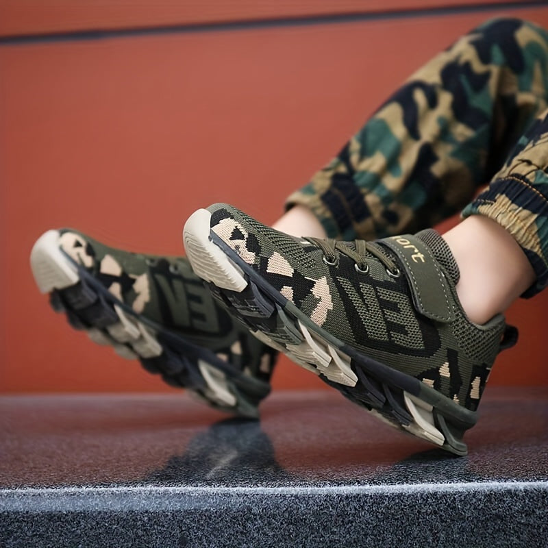 Boy's Trendy Camouflage Mesh Breathable Sneakers, Comfy Non-Slip Soft Sole Running Shoes - Hiccupzz