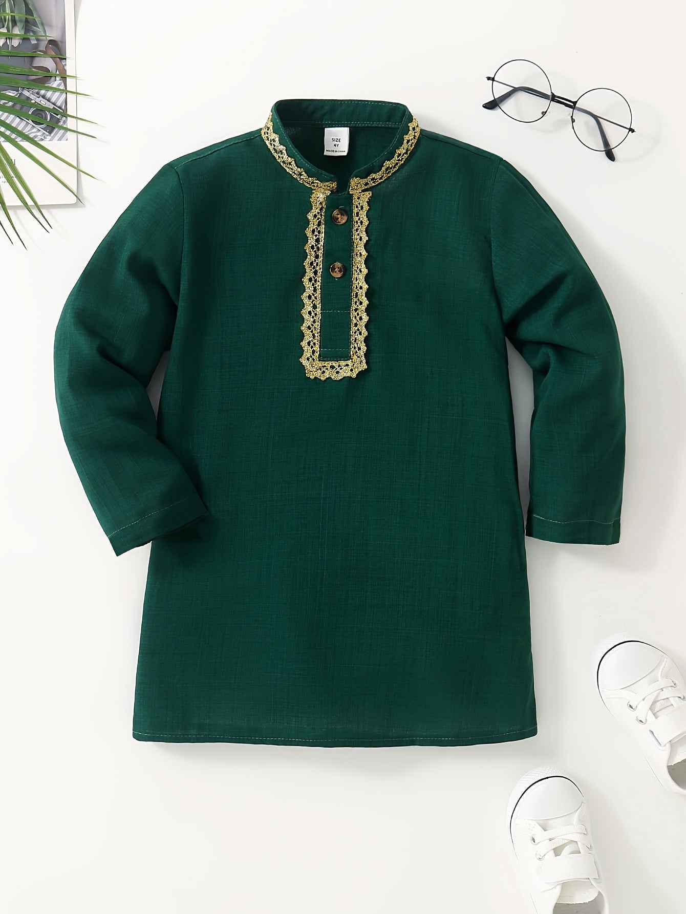 1 Pc Boys Ethnic Style Long Sleeve Shirt, Button Detail, Casual - Hiccupzz
