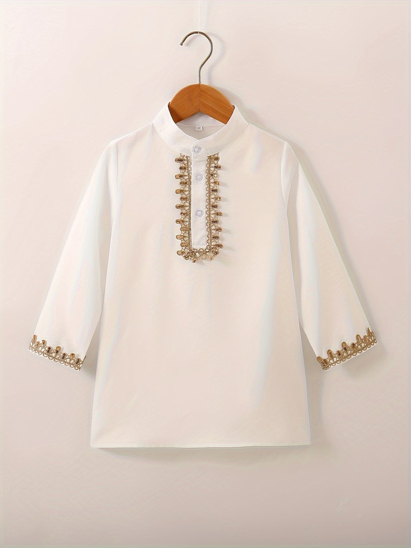 1 Pc Boys Ethnic Style Long Sleeve Shirt, Button Detail, Casual - Hiccupzz