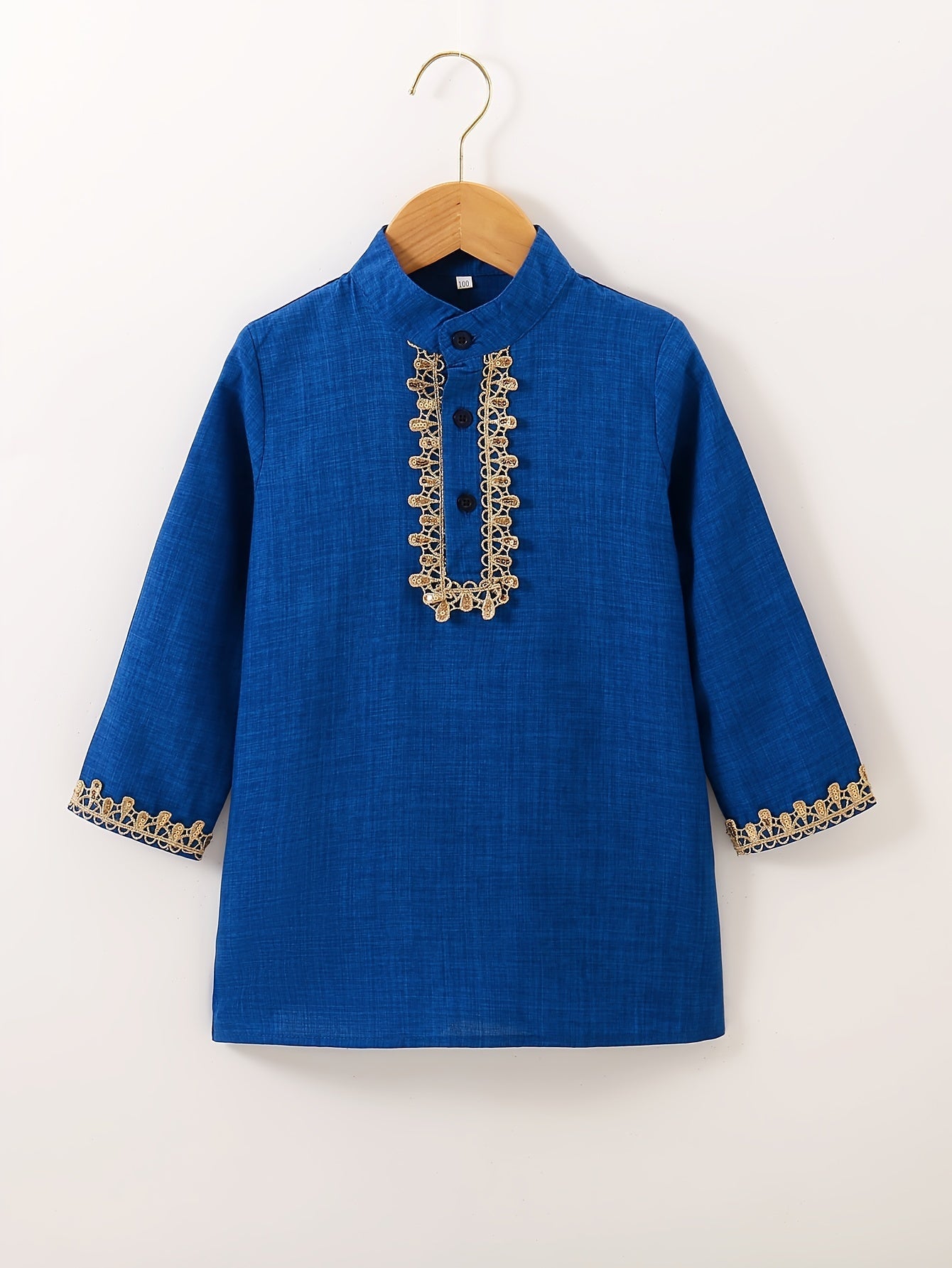 1 Pc Boys Ethnic Style Long Sleeve Shirt, Button Detail, Casual - Hiccupzz