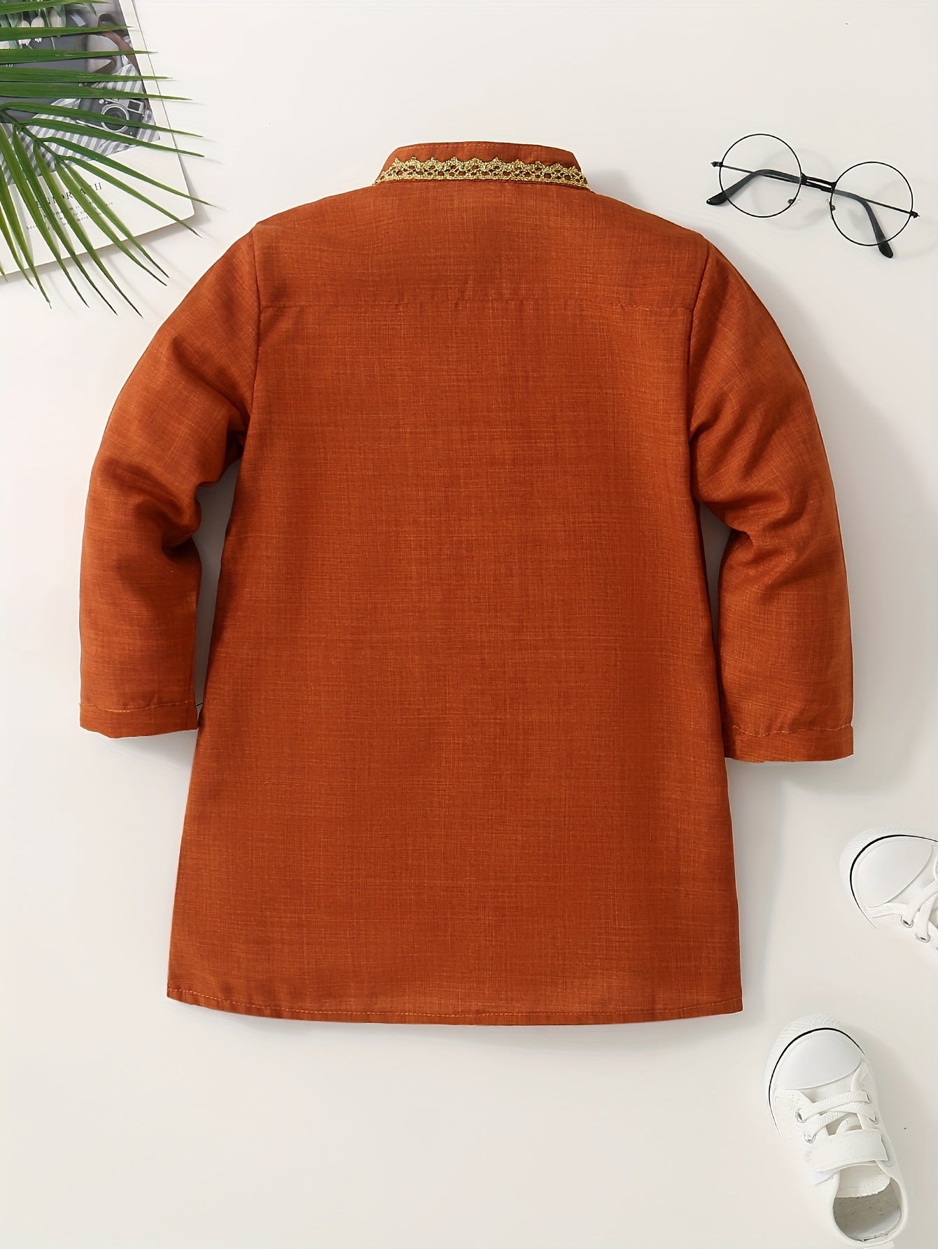 1 Pc Boys Ethnic Style Long Sleeve Shirt, Button Detail, Casual - Hiccupzz