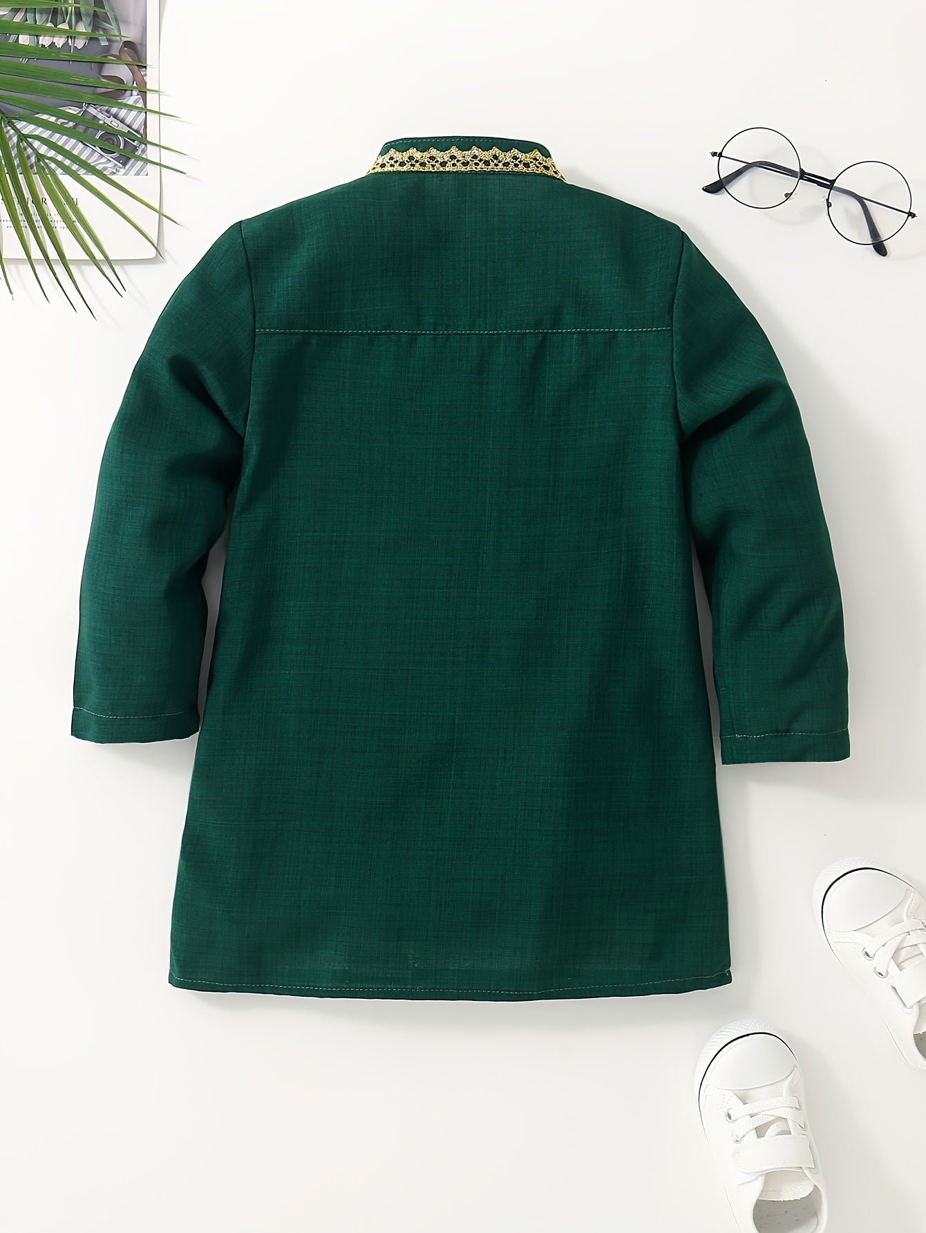 1 Pc Boys Ethnic Style Long Sleeve Shirt, Button Detail, Casual - Hiccupzz