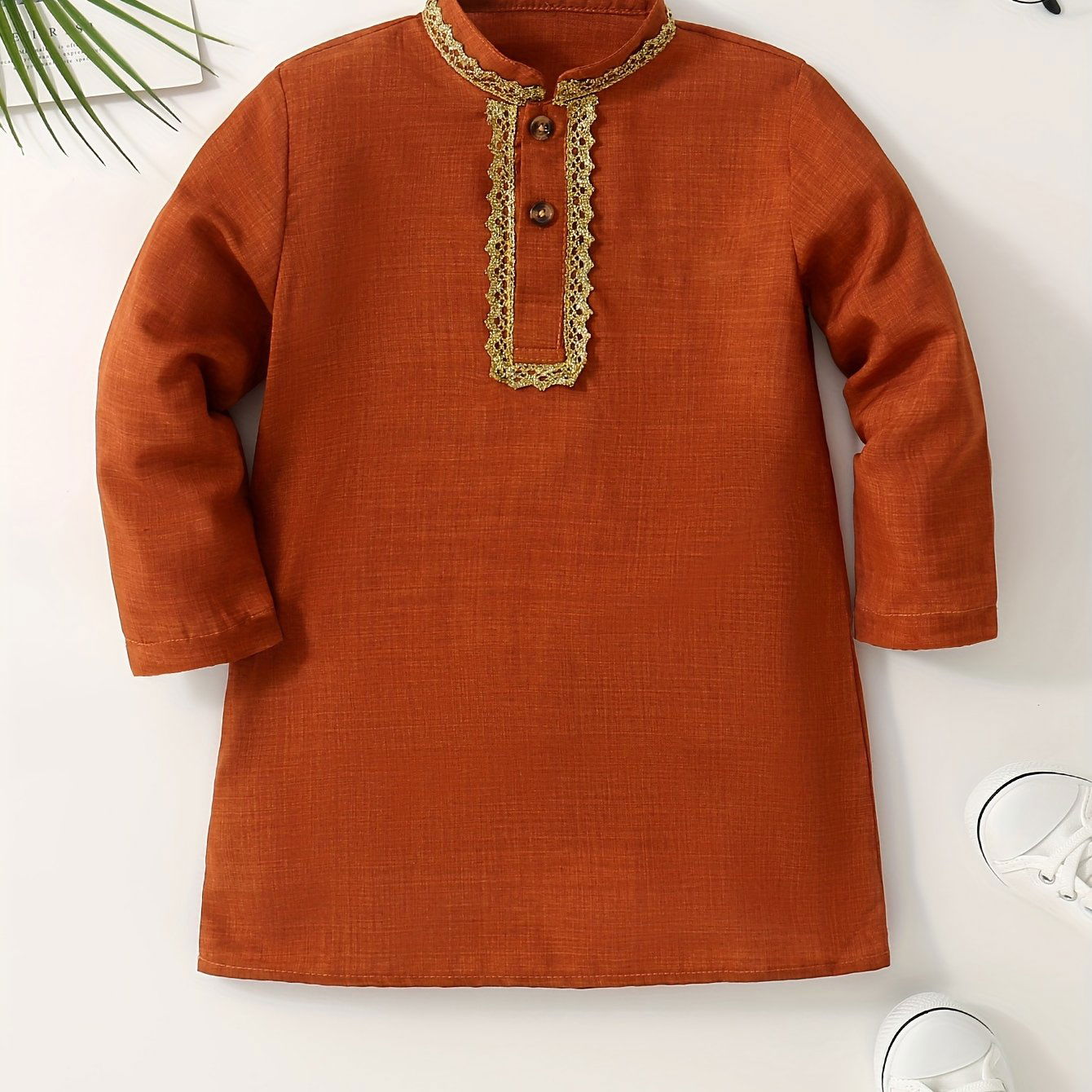1 Pc Boys Ethnic Style Long Sleeve Shirt, Button Detail, Casual - Hiccupzz