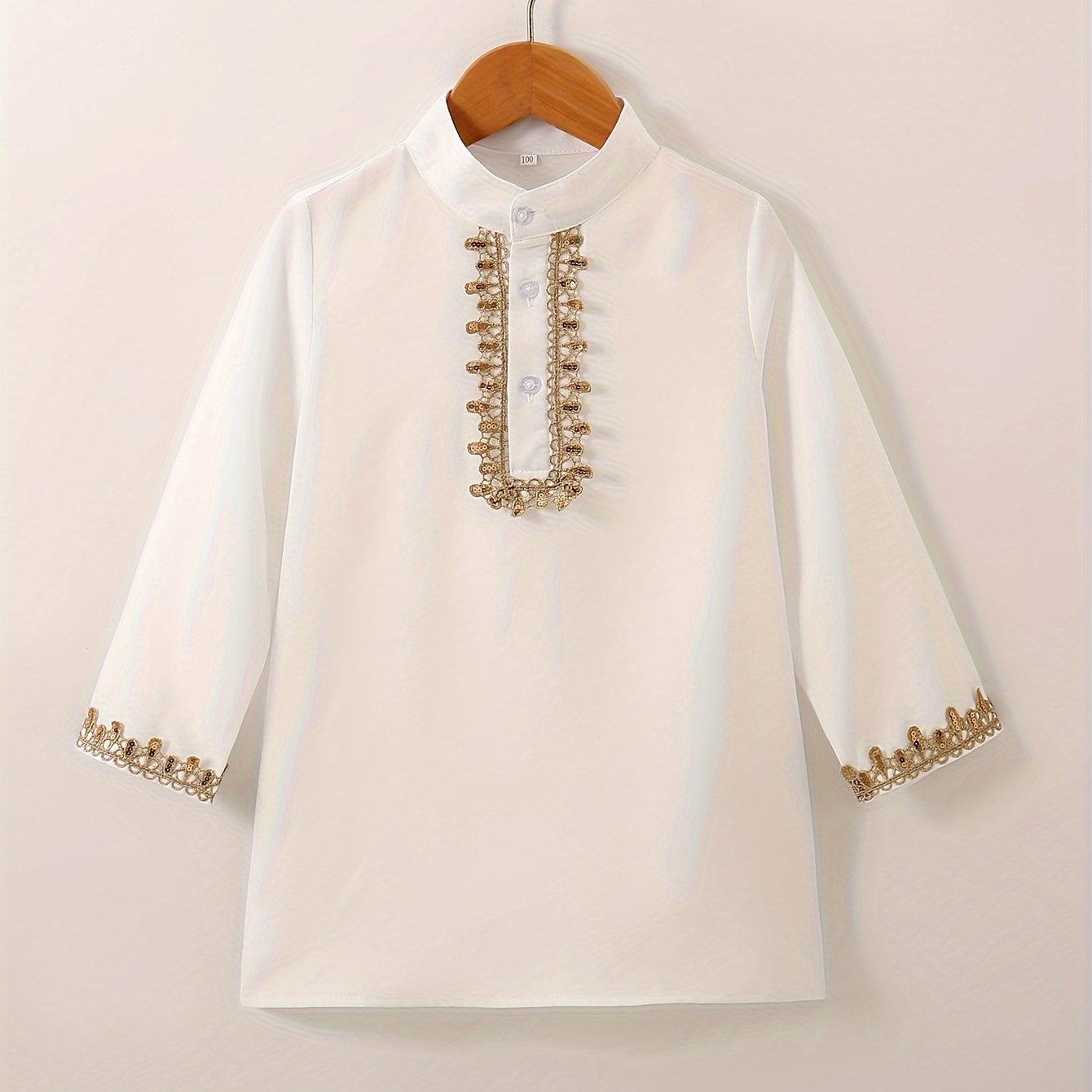 1 Pc Boys Ethnic Style Long Sleeve Shirt, Button Detail, Casual - Hiccupzz
