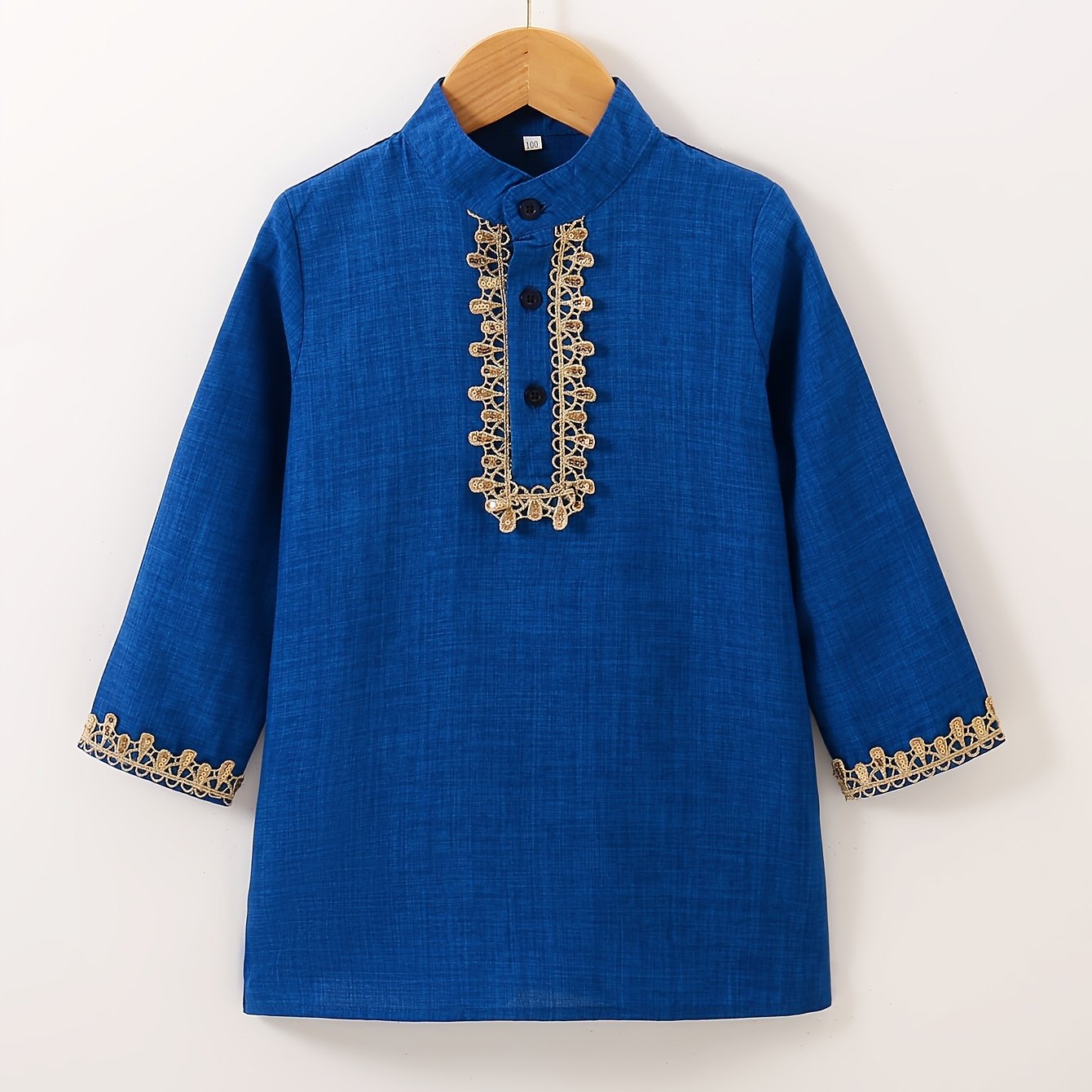 1 Pc Boys Ethnic Style Long Sleeve Shirt, Button Detail, Casual - Hiccupzz