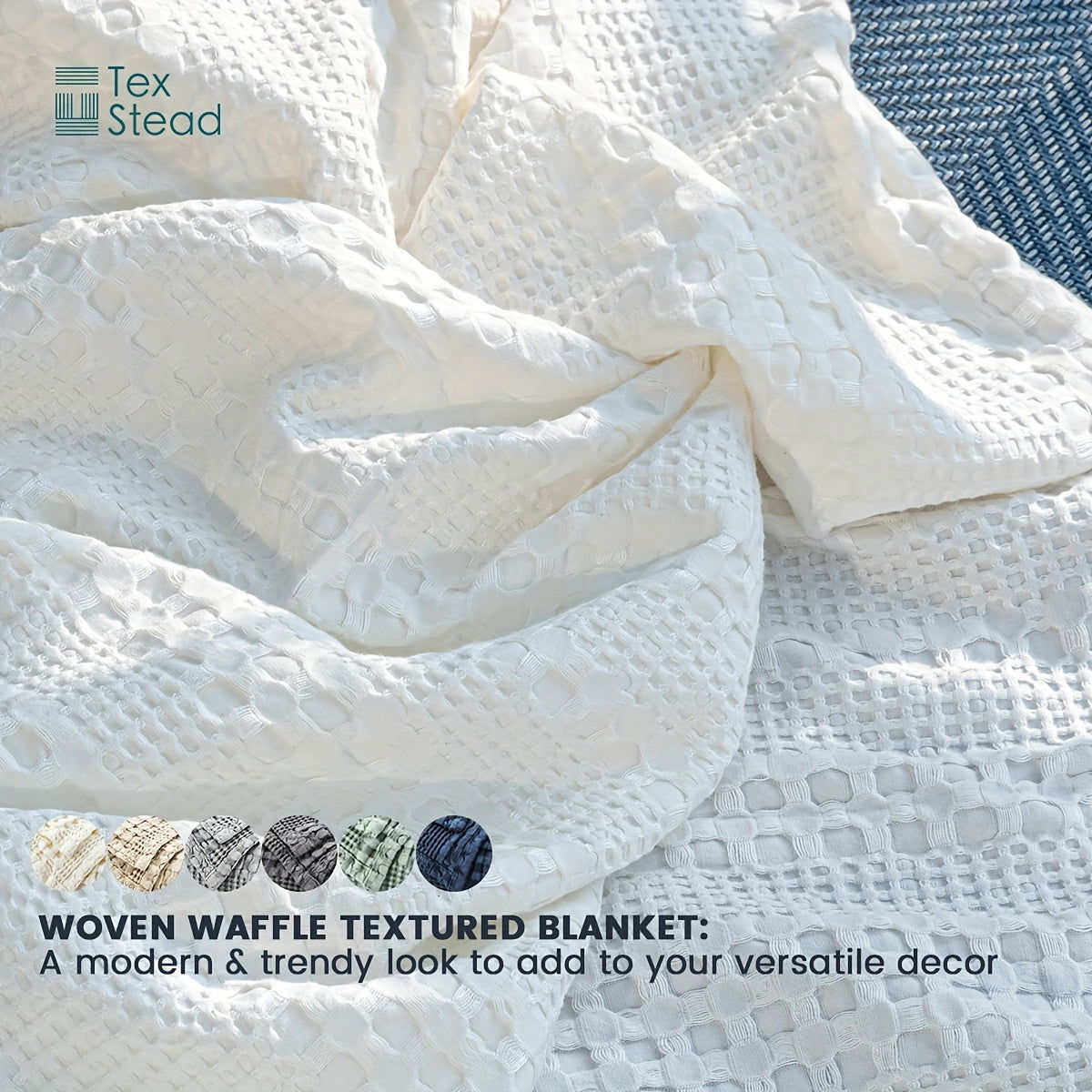 1 Pc Cooling Bamboo Fiber Cotton Blend Waffle Blanket - Lightweight Breathable Blanket For Hot Sleepers, Luxury Throws For Bed, Couch And Sofa - Hiccupzz