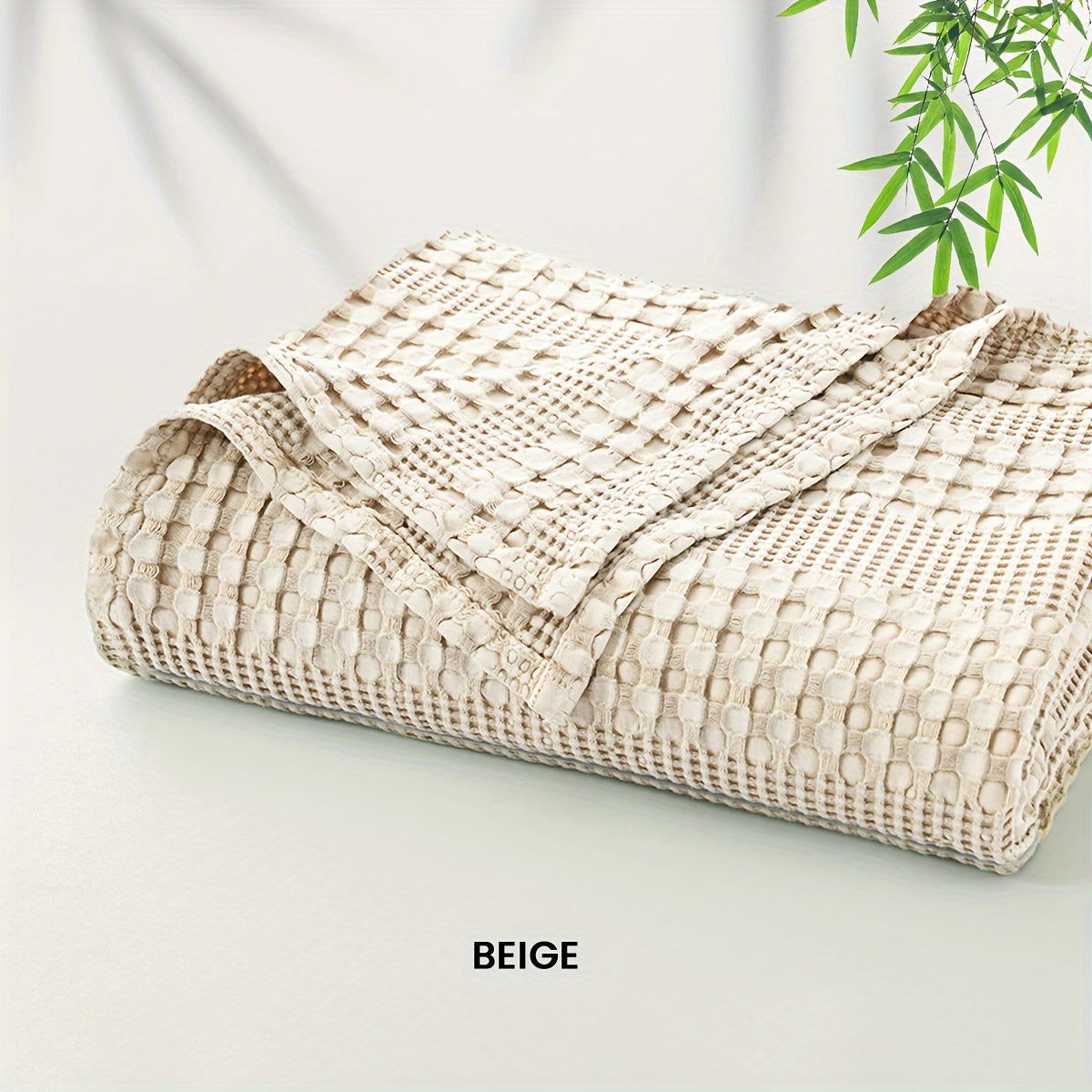 1 Pc Cooling Bamboo Fiber Cotton Blend Waffle Blanket - Lightweight Breathable Blanket For Hot Sleepers, Luxury Throws For Bed, Couch And Sofa - Hiccupzz