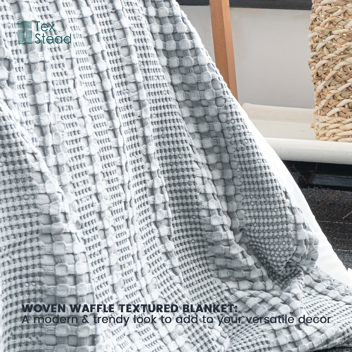 1 Pc Cooling Bamboo Fiber Cotton Blend Waffle Blanket - Lightweight Breathable Blanket For Hot Sleepers, Luxury Throws For Bed, Couch And Sofa - Hiccupzz