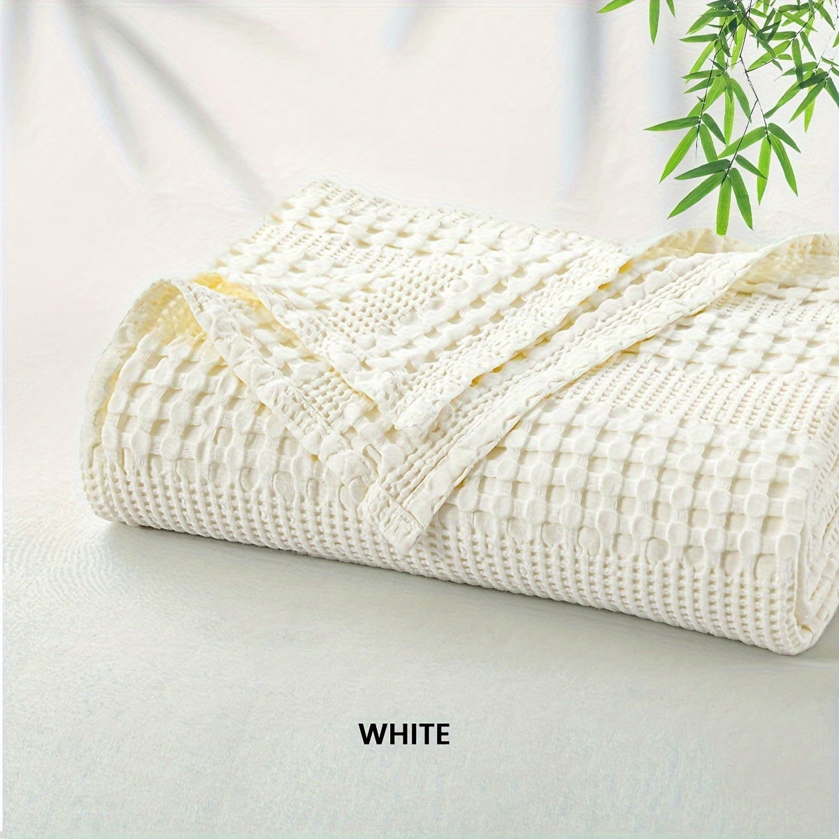 1 Pc Cooling Bamboo Fiber Cotton Blend Waffle Blanket - Lightweight Breathable Blanket For Hot Sleepers, Luxury Throws For Bed, Couch And Sofa - Hiccupzz