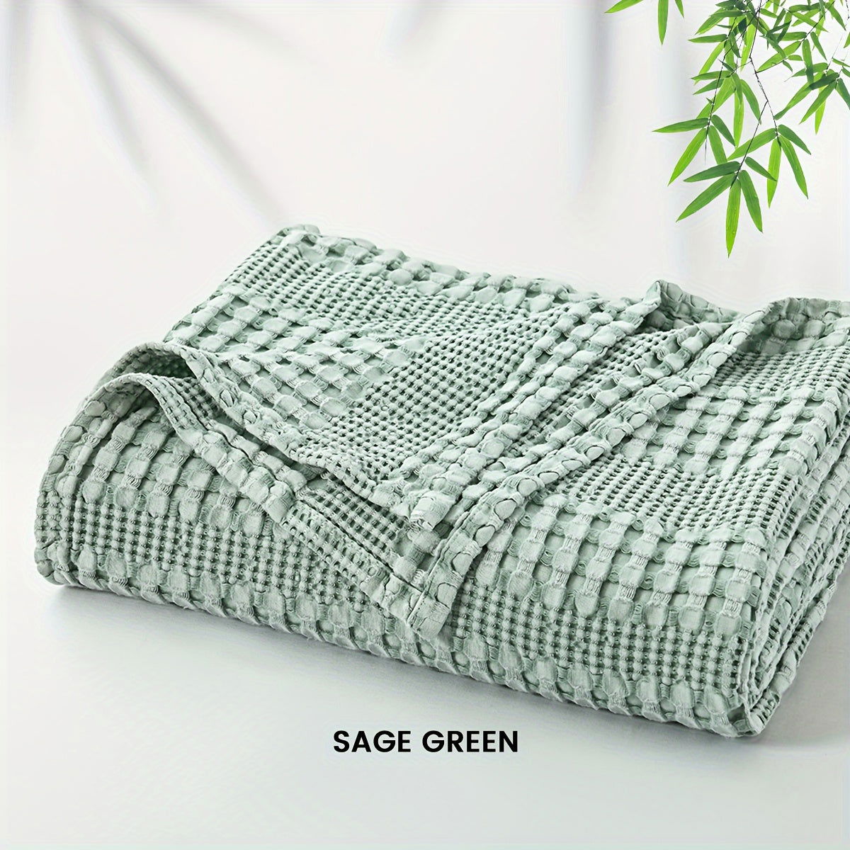 1 Pc Cooling Bamboo Fiber Cotton Blend Waffle Blanket - Lightweight Breathable Blanket For Hot Sleepers, Luxury Throws For Bed, Couch And Sofa - Hiccupzz