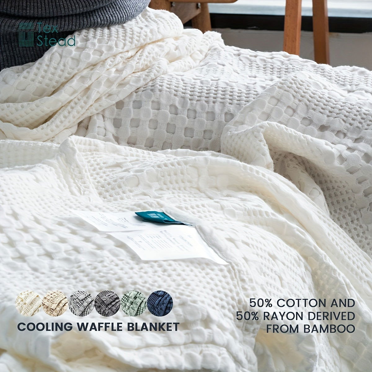 1 Pc Cooling Bamboo Fiber Cotton Blend Waffle Blanket - Lightweight Breathable Blanket For Hot Sleepers, Luxury Throws For Bed, Couch And Sofa - Hiccupzz