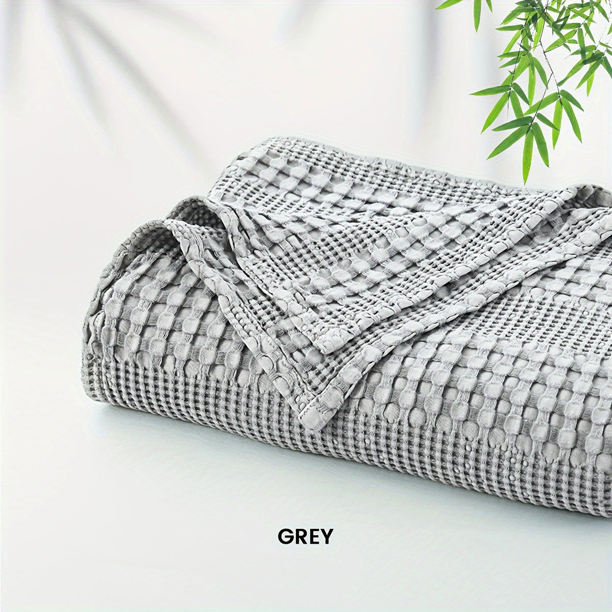 1 Pc Cooling Bamboo Fiber Cotton Blend Waffle Blanket - Lightweight Breathable Blanket For Hot Sleepers, Luxury Throws For Bed, Couch And Sofa - Hiccupzz