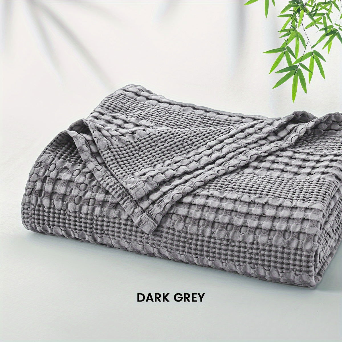 1 Pc Cooling Bamboo Fiber Cotton Blend Waffle Blanket - Lightweight Breathable Blanket For Hot Sleepers, Luxury Throws For Bed, Couch And Sofa - Hiccupzz