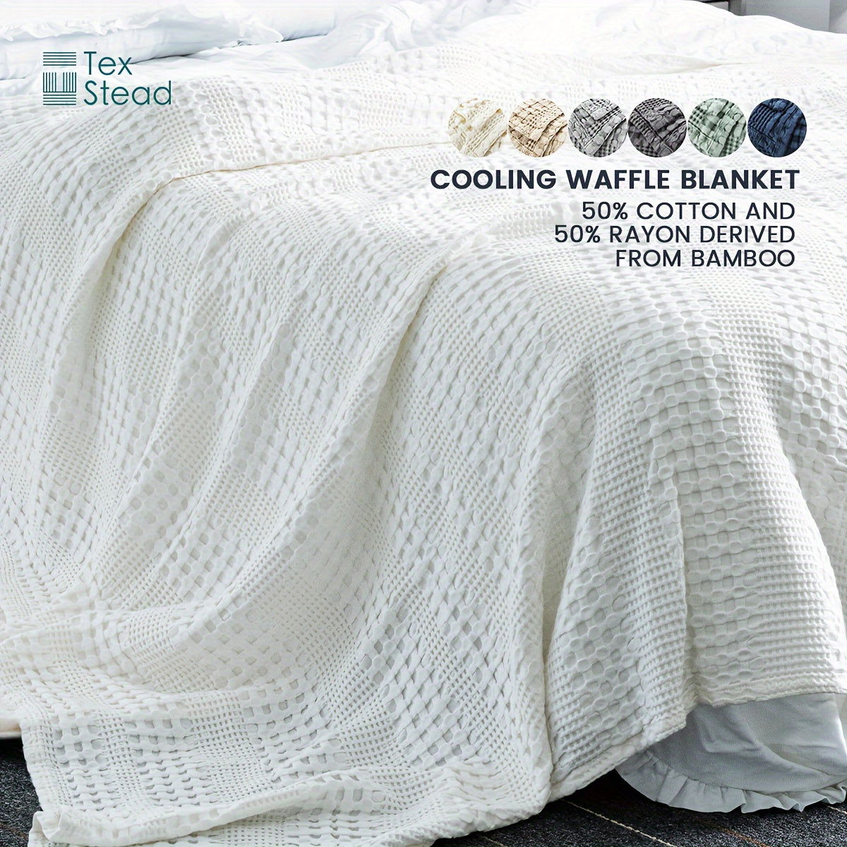 1 Pc Cooling Bamboo Fiber Cotton Blend Waffle Blanket - Lightweight Breathable Blanket For Hot Sleepers, Luxury Throws For Bed, Couch And Sofa - Hiccupzz