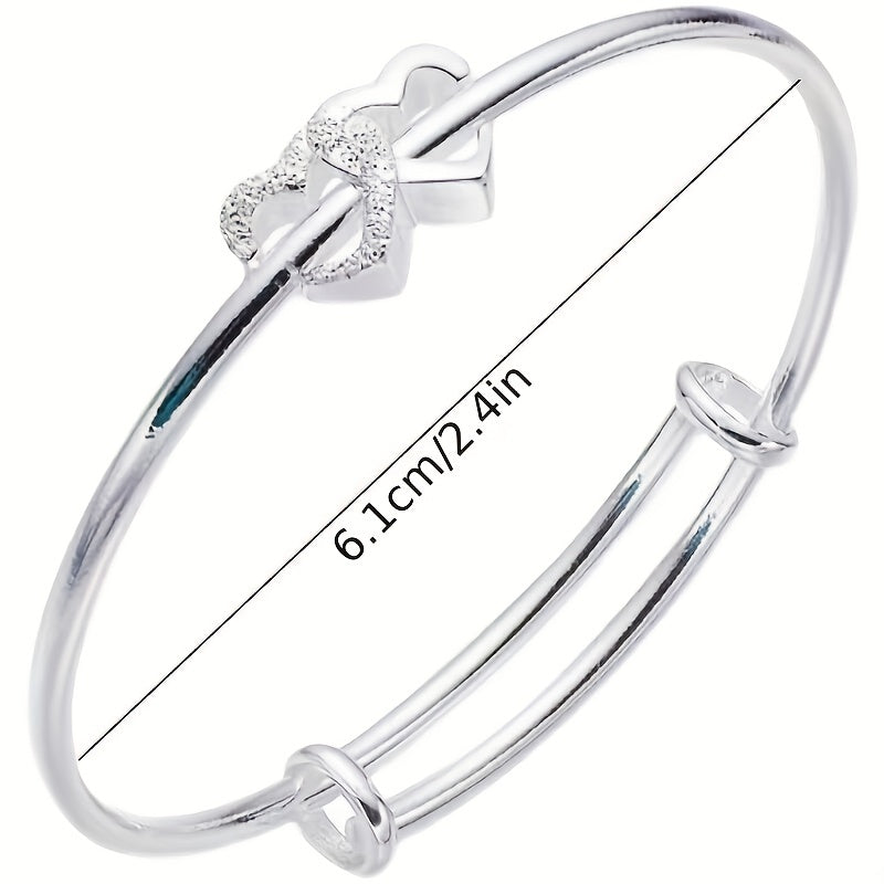 1 Pc, Double Heart Love Adjustable Bracelet - Sweet Design for Birthdays, Holidays, and Girlfriend Gifts - Hiccupzz