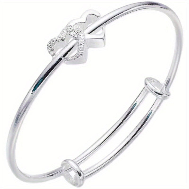 1 Pc, Double Heart Love Adjustable Bracelet - Sweet Design for Birthdays, Holidays, and Girlfriend Gifts - Hiccupzz