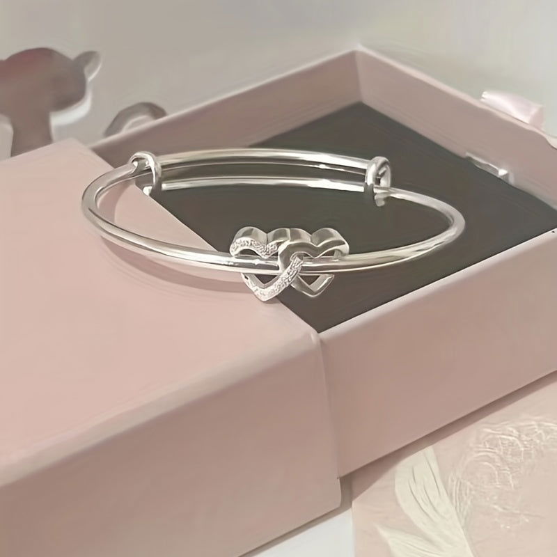 1 Pc, Double Heart Love Adjustable Bracelet - Sweet Design for Birthdays, Holidays, and Girlfriend Gifts - Hiccupzz