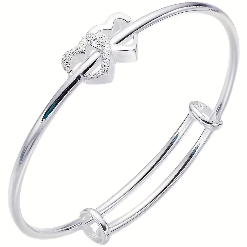 1 Pc, Double Heart Love Adjustable Bracelet - Sweet Design for Birthdays, Holidays, and Girlfriend Gifts - Hiccupzz