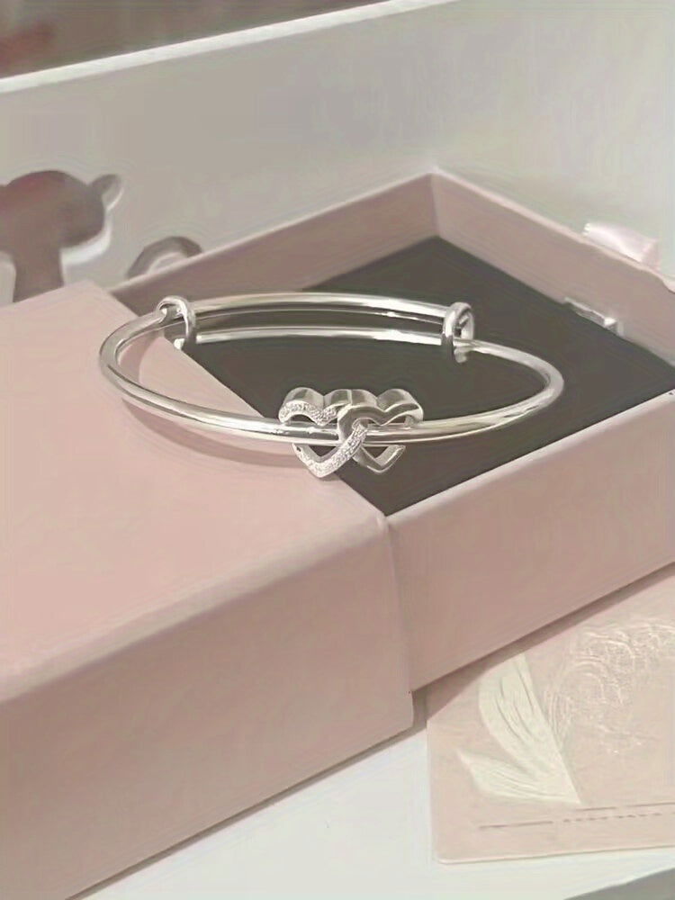 1 Pc, Double Heart Love Adjustable Bracelet - Sweet Design for Birthdays, Holidays, and Girlfriend Gifts - Hiccupzz