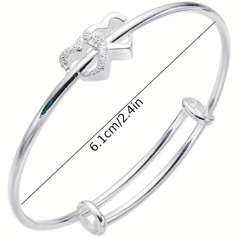 1 Pc, Double Heart Love Adjustable Bracelet - Sweet Design for Birthdays, Holidays, and Girlfriend Gifts - Hiccupzz