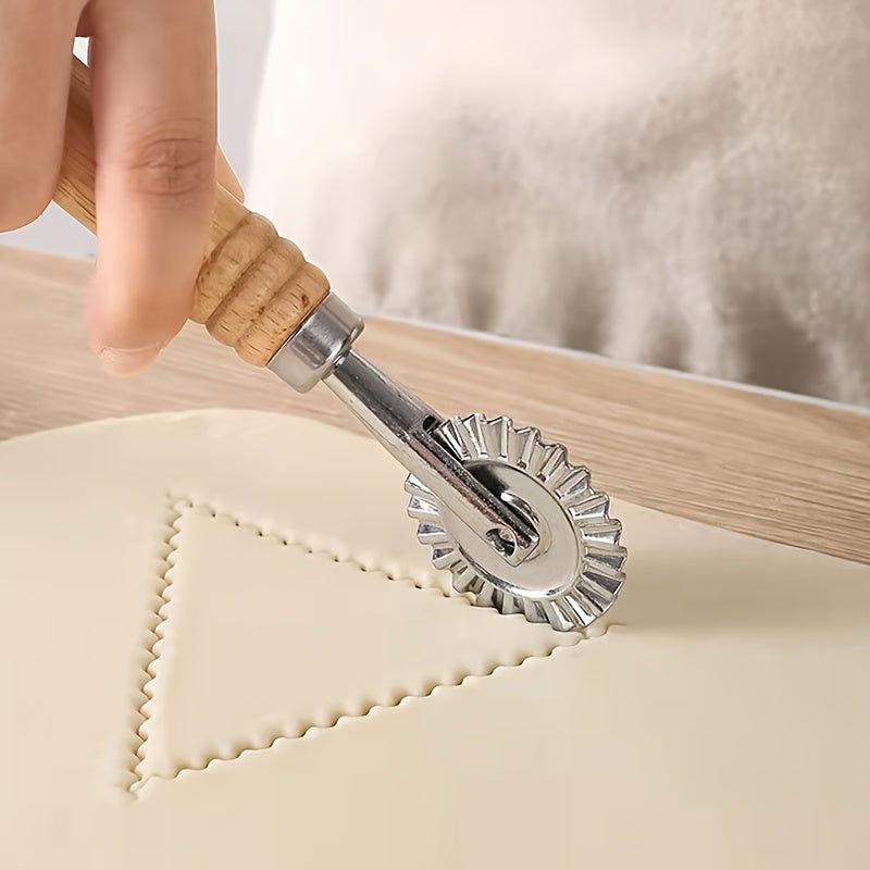 1 Pc, Dough Roller Cutter, Zinc Alloy Metal Dough Wheel Cutter With Wooden Handle, Baking Tools, Home Kitchen Accessories - Hiccupzz