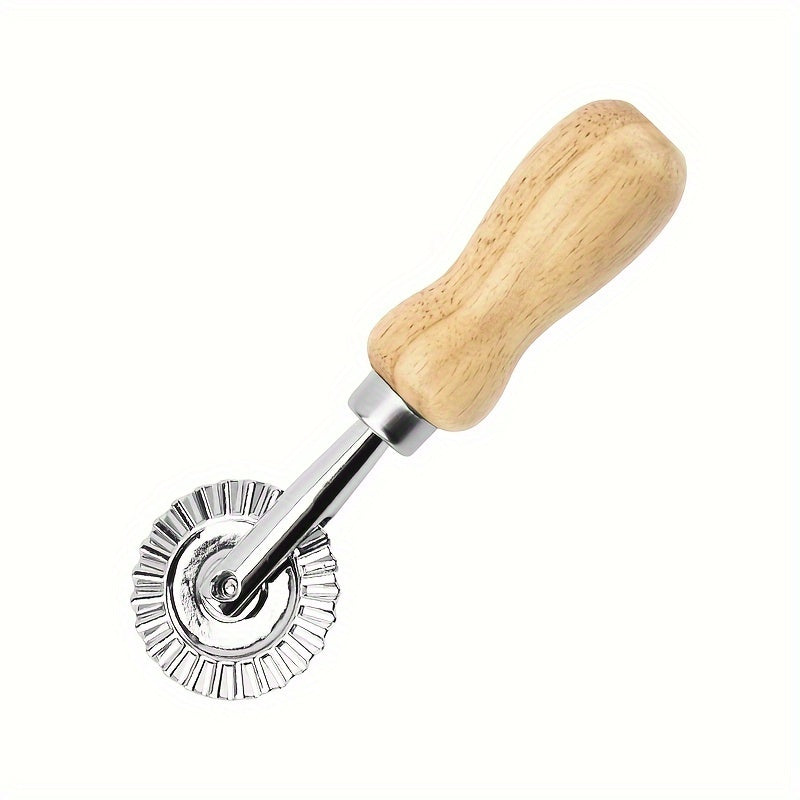 1 Pc, Dough Roller Cutter, Zinc Alloy Metal Dough Wheel Cutter With Wooden Handle, Baking Tools, Home Kitchen Accessories - Hiccupzz