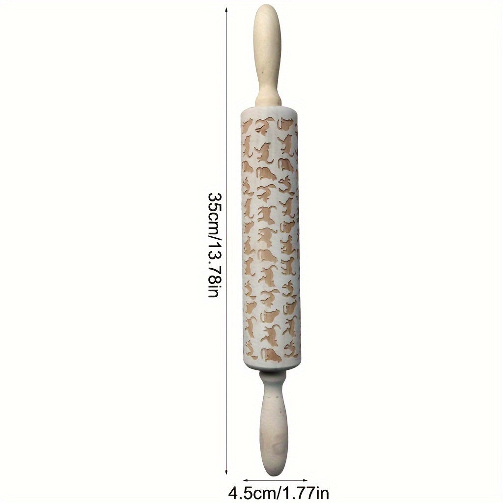 1 Pc, Embossing Rolling Pin, Wooden Dough Roller, For Pizza, Pie, Cookie, Dumplings, Noodles, And More, Kitchen Utensils, Kitchen Gadgets, Kitchen Accessories - Hiccupzz