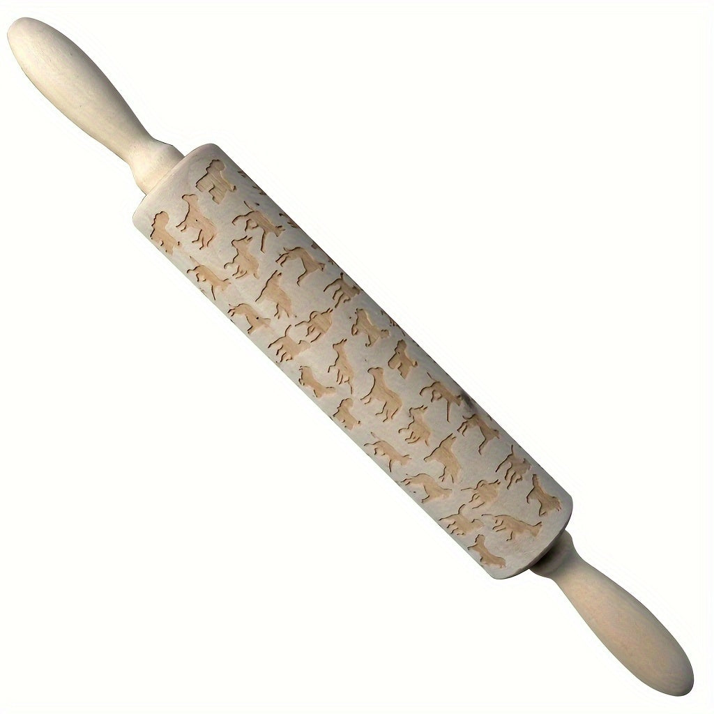 1 Pc, Embossing Rolling Pin, Wooden Dough Roller, For Pizza, Pie, Cookie, Dumplings, Noodles, And More, Kitchen Utensils, Kitchen Gadgets, Kitchen Accessories - Hiccupzz