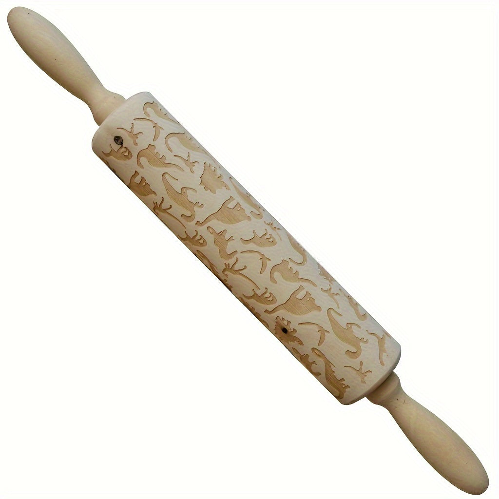 1 Pc, Embossing Rolling Pin, Wooden Dough Roller, For Pizza, Pie, Cookie, Dumplings, Noodles, And More, Kitchen Utensils, Kitchen Gadgets, Kitchen Accessories - Hiccupzz