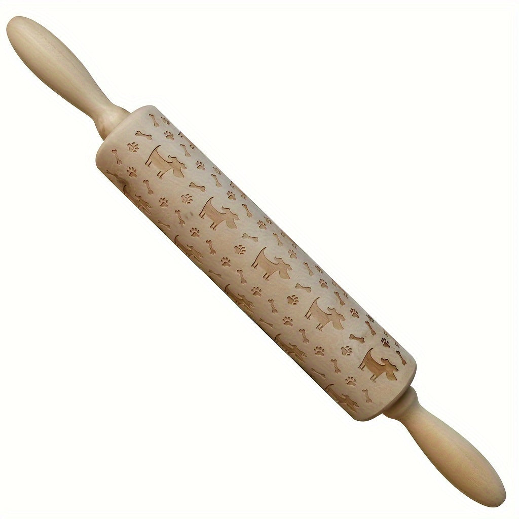 1 Pc, Embossing Rolling Pin, Wooden Dough Roller, For Pizza, Pie, Cookie, Dumplings, Noodles, And More, Kitchen Utensils, Kitchen Gadgets, Kitchen Accessories - Hiccupzz