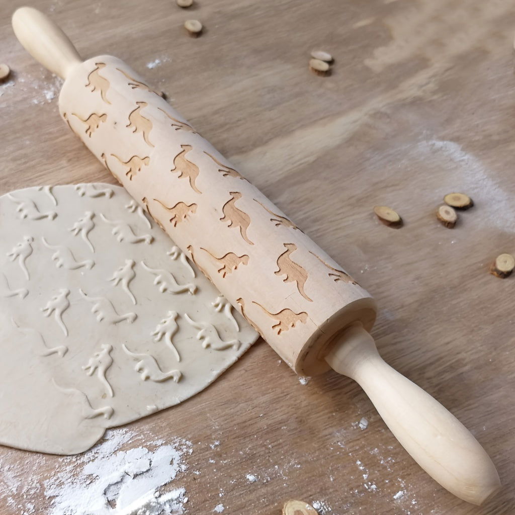 1 Pc, Embossing Rolling Pin, Wooden Dough Roller, For Pizza, Pie, Cookie, Dumplings, Noodles, And More, Kitchen Utensils, Kitchen Gadgets, Kitchen Accessories - Hiccupzz