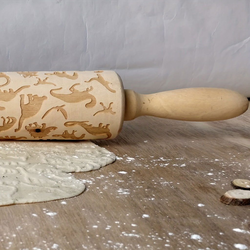 1 Pc, Embossing Rolling Pin, Wooden Dough Roller, For Pizza, Pie, Cookie, Dumplings, Noodles, And More, Kitchen Utensils, Kitchen Gadgets, Kitchen Accessories - Hiccupzz