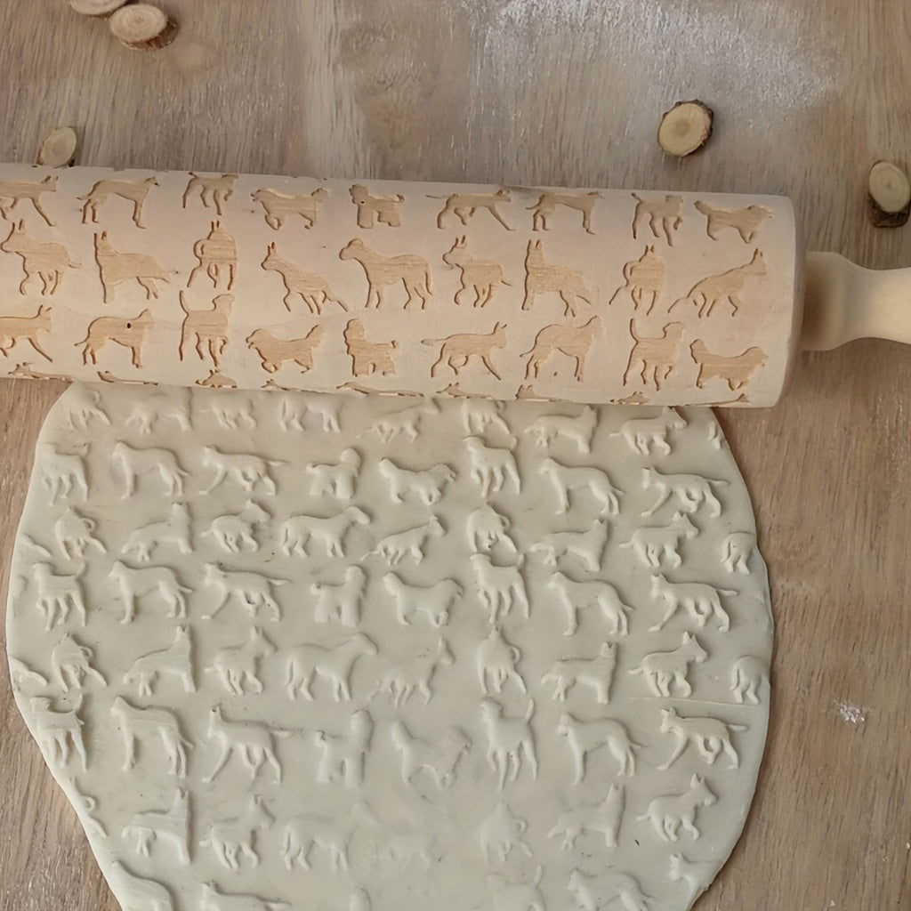 1 Pc, Embossing Rolling Pin, Wooden Dough Roller, For Pizza, Pie, Cookie, Dumplings, Noodles, And More, Kitchen Utensils, Kitchen Gadgets, Kitchen Accessories - Hiccupzz