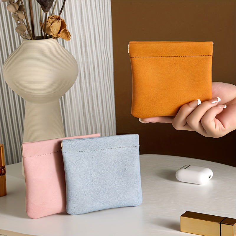 1 Pc Luxury PU Leather Mini Storage Pouch – Self-Closing Coin Purse & Lipstick Holder, Portable Travel Organizer for Cosmetics - Hiccupzz