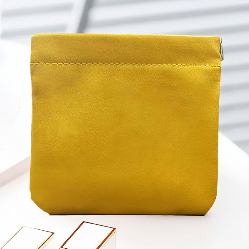 1 Pc Luxury PU Leather Mini Storage Pouch – Self-Closing Coin Purse & Lipstick Holder, Portable Travel Organizer for Cosmetics - Hiccupzz