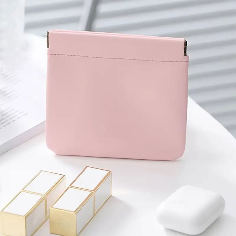 1 Pc Luxury PU Leather Mini Storage Pouch – Self-Closing Coin Purse & Lipstick Holder, Portable Travel Organizer for Cosmetics - Hiccupzz