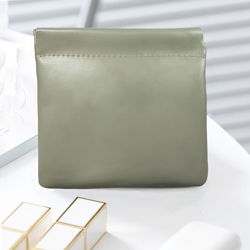 1 Pc Luxury PU Leather Mini Storage Pouch – Self-Closing Coin Purse & Lipstick Holder, Portable Travel Organizer for Cosmetics - Hiccupzz