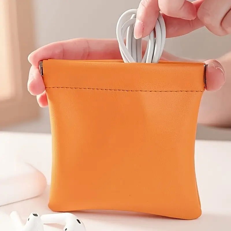1 Pc Luxury PU Leather Mini Storage Pouch – Self-Closing Coin Purse & Lipstick Holder, Portable Travel Organizer for Cosmetics - Hiccupzz