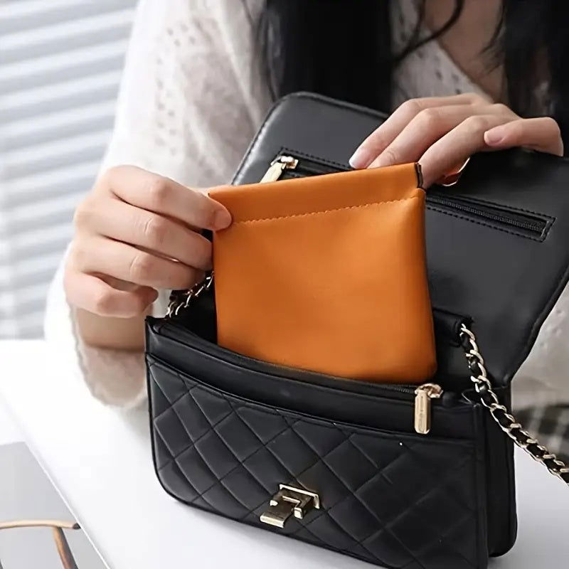 1 Pc Luxury PU Leather Mini Storage Pouch – Self-Closing Coin Purse & Lipstick Holder, Portable Travel Organizer for Cosmetics - Hiccupzz