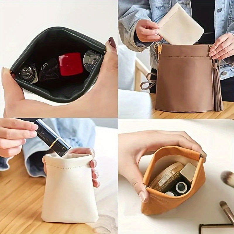 1 Pc Luxury PU Leather Mini Storage Pouch – Self-Closing Coin Purse & Lipstick Holder, Portable Travel Organizer for Cosmetics - Hiccupzz