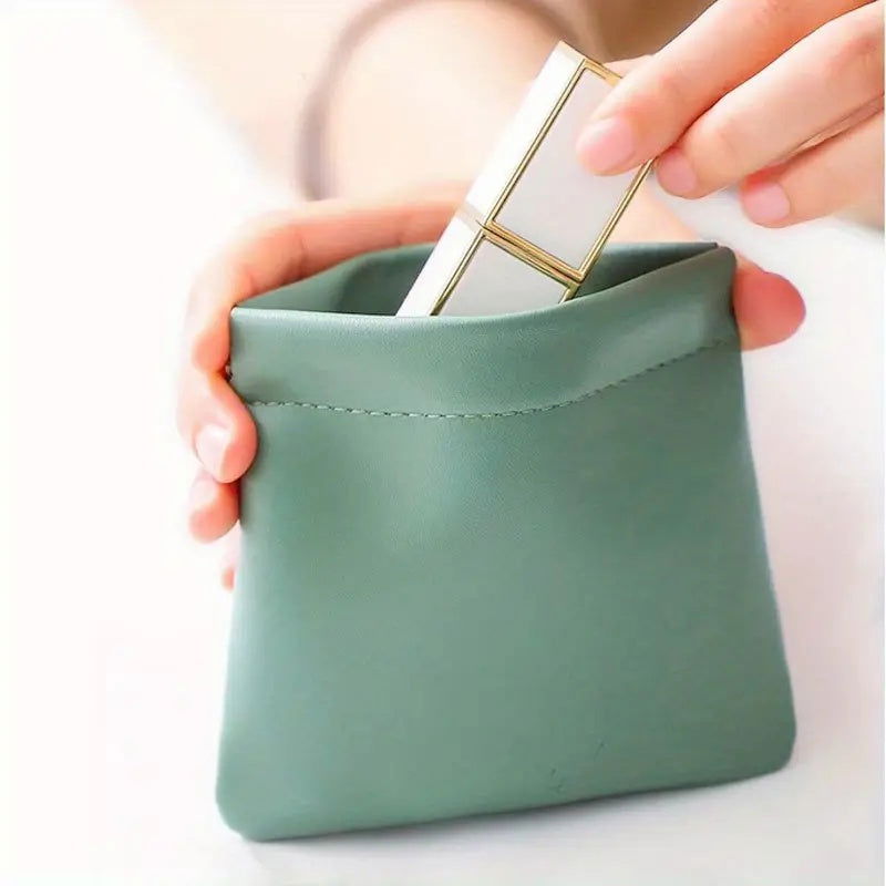 1 Pc Luxury PU Leather Mini Storage Pouch – Self-Closing Coin Purse & Lipstick Holder, Portable Travel Organizer for Cosmetics - Hiccupzz