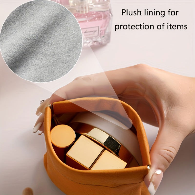 1 Pc Luxury PU Leather Mini Storage Pouch – Self-Closing Coin Purse & Lipstick Holder, Portable Travel Organizer for Cosmetics - Hiccupzz