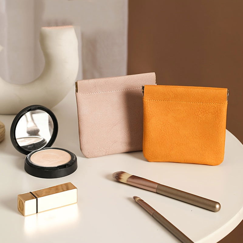 1 Pc Luxury PU Leather Mini Storage Pouch – Self-Closing Coin Purse & Lipstick Holder, Portable Travel Organizer for Cosmetics - Hiccupzz