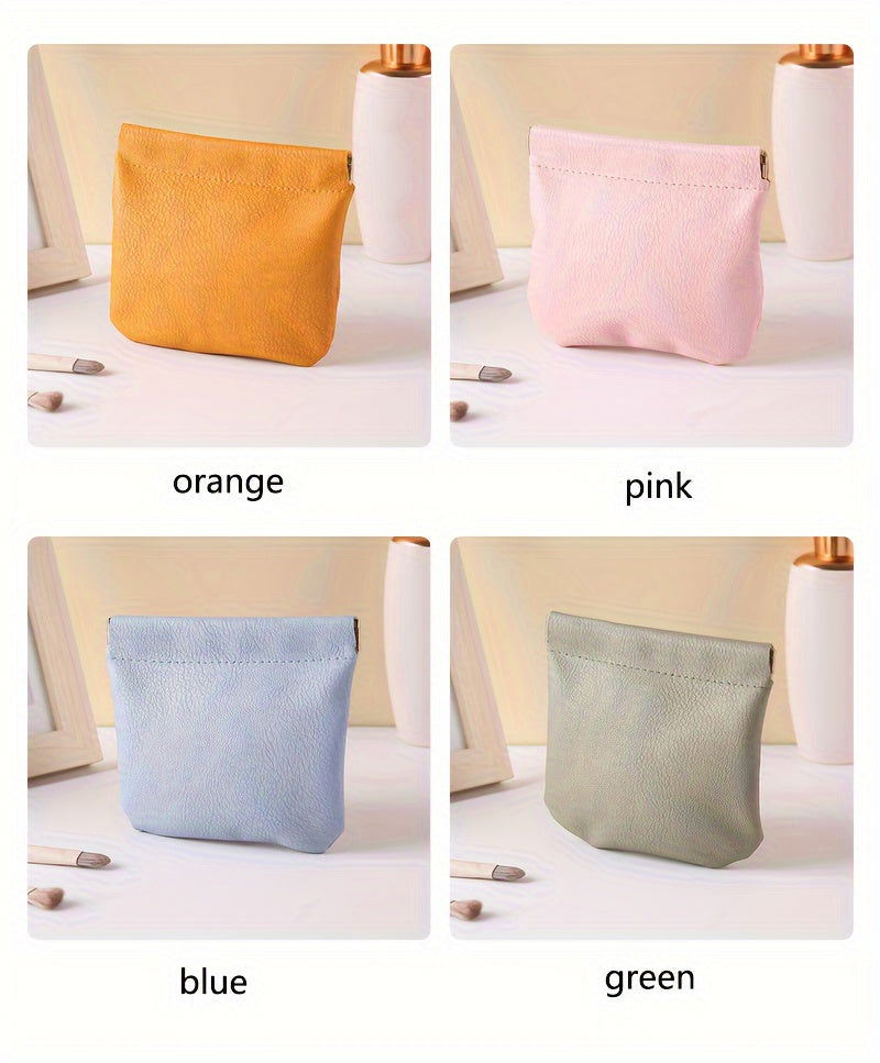 1 Pc Luxury PU Leather Mini Storage Pouch – Self-Closing Coin Purse & Lipstick Holder, Portable Travel Organizer for Cosmetics - Hiccupzz