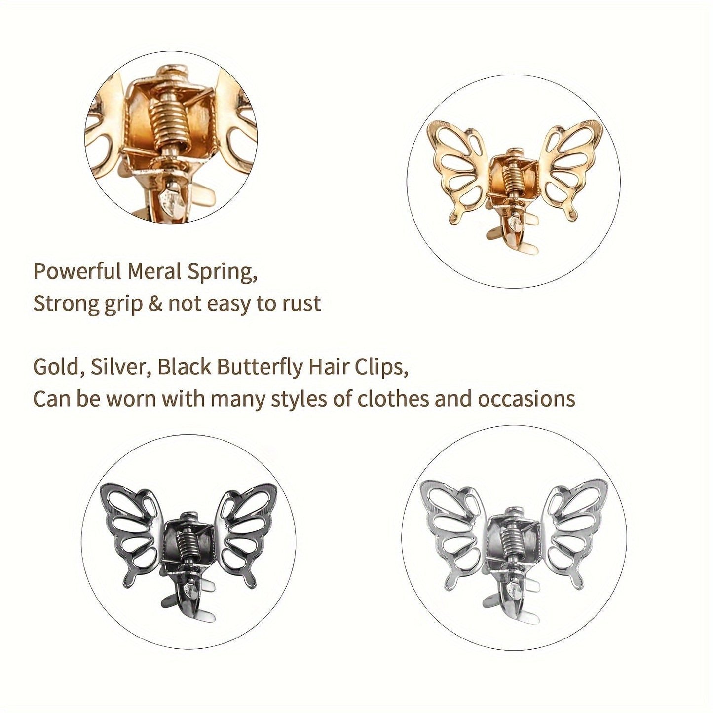 1 Pc Mini Colored Princess Hair Claw Clip: Small Metal Butterfly Clip for Bangs, Ideal for Women and Girls - Hiccupzz