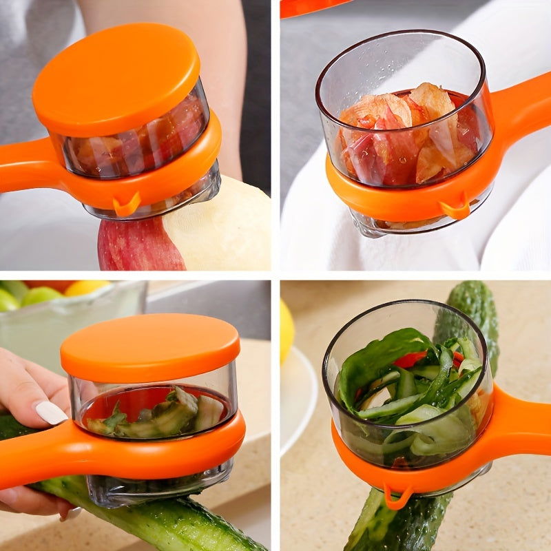 1 Pc Multi-Functional Fruit & Vegetable Peeler with Storage Box - Serrated Blade, Food-Safe PET Material, Perfect for Kitchen & Dorm Use - Hiccupzz