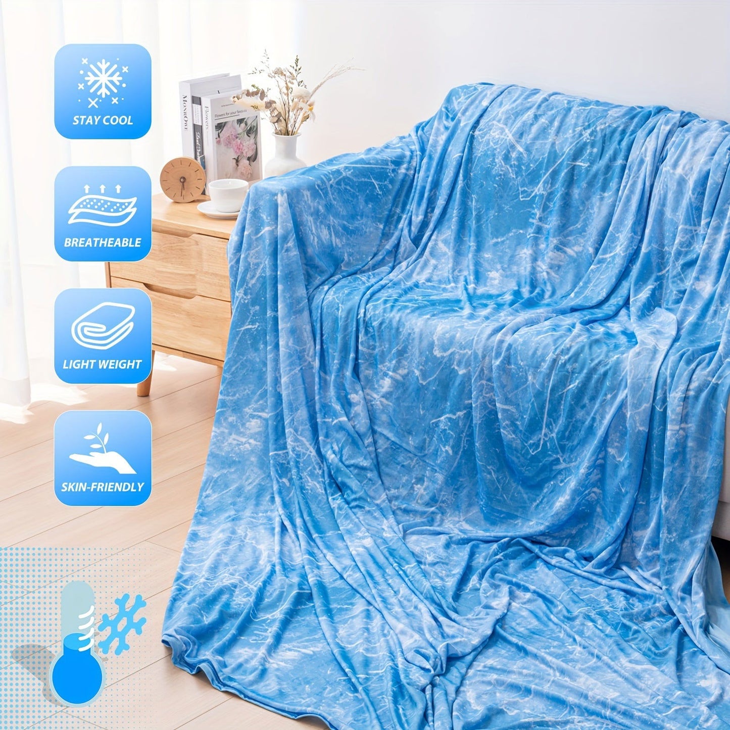 1 Pc Orhopui Cooling Blanket with Double Sided Cold Effect Bed Throw for Hot Sleepers Night Sweats, Skin-Friendly, Breathable, Always Stays Cold, Best Gift Idea - Hiccupzz