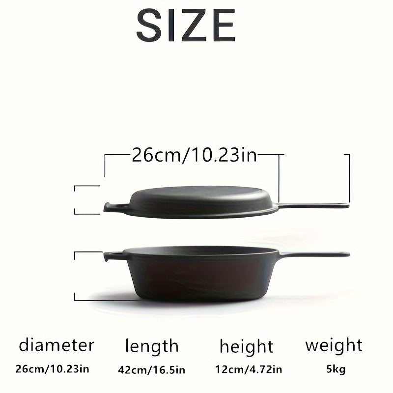 1 Pc Preseasoned Cast Iron Combo Cooker with Non-Stick Frying Pans and Heat-Resistant Handles - Perfect for Stews and More! - Hiccupzz